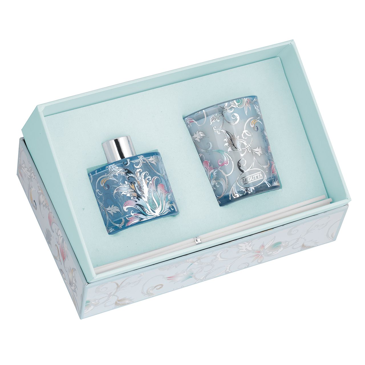 ASTUCCIO CON 50ml + STICKS + CANDELA 70gr - floglie azzurro Cann